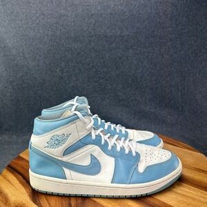 Jordan 1 Mid UNC Sail Leather Sneakers BQ6472-141 Womens 10.5